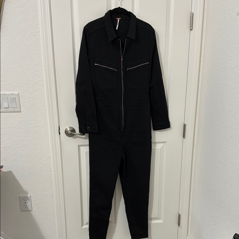 Free People Midnight Black Denim Jumpsuit